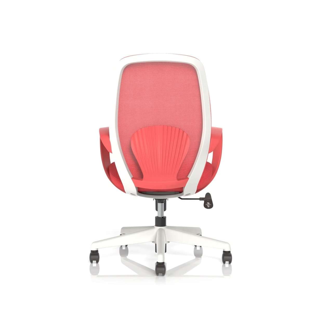 Pink and white ergonomic office chair with mesh back