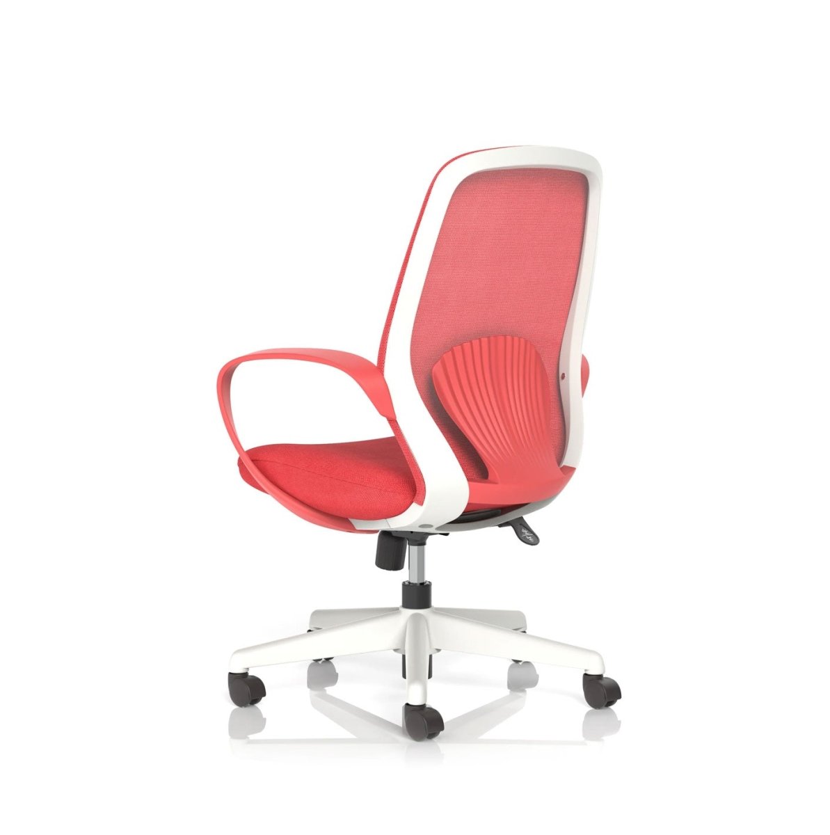 Red office chair with white frame on a white background