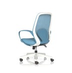 Blue office chair with white frame on a white background