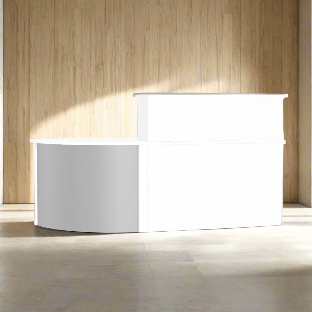 Ashford Reception Desk - SKU: ASH-REC1200RISR White with SIlver Corner 200cm W 80cm D 110Cm H
