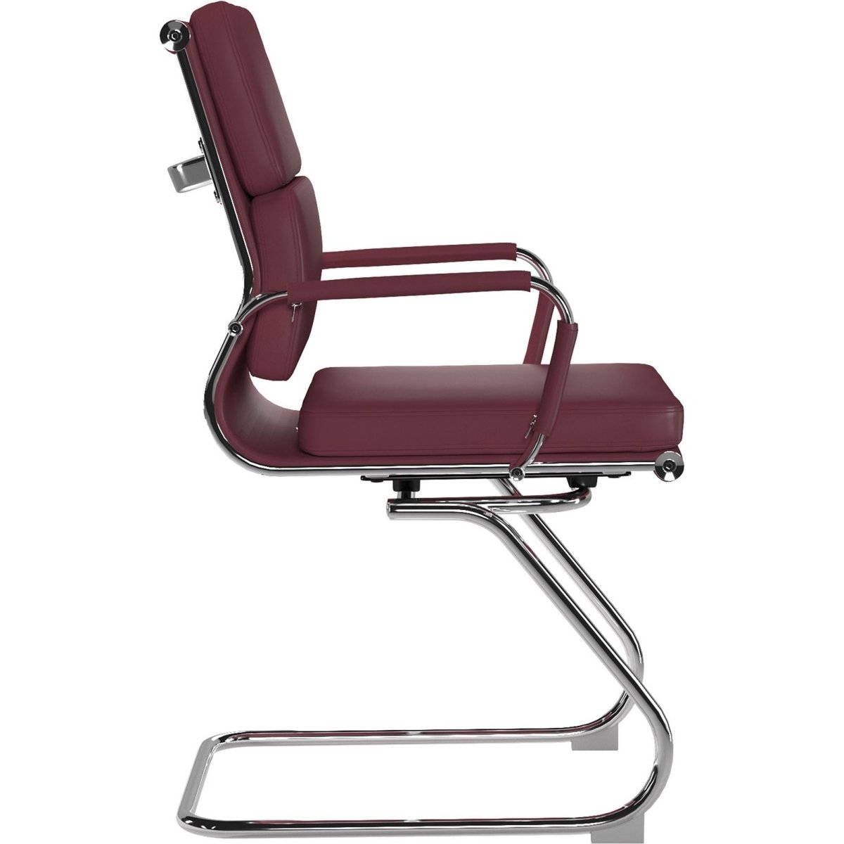 Maroon office chair with chrome frame on a white background