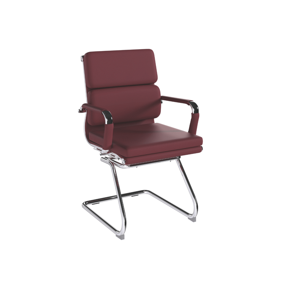 Maroon office chair with chrome frame on a white background