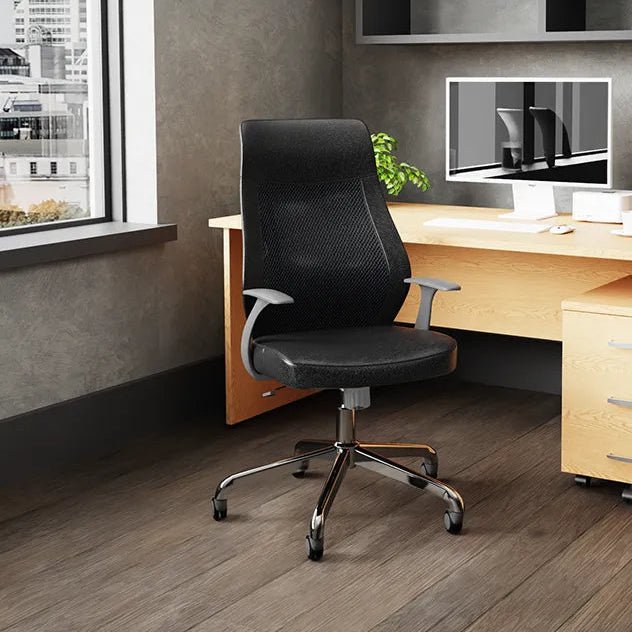 Baye High Mesh Back Task Operator Office Chair  Black Leather with Arms