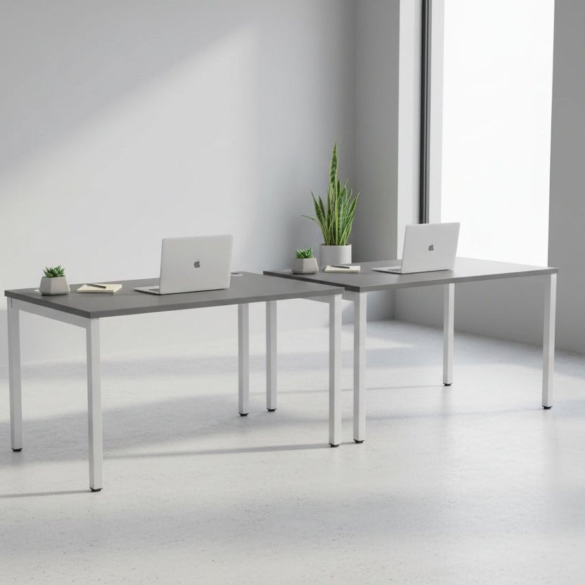 C - Sense Office Desk 100cm x 80cm Blak Grey Top and Silver Legs - SKU: Product Code: CSE - 1PB - LEO - TP1080/GR/SLV , Top: CSE - SOLO - TP1080/GR , Beam: CSE - SOLO - B1000/SLV , Legs: CSE - LEO800/SLVTHATSMYOFFICE