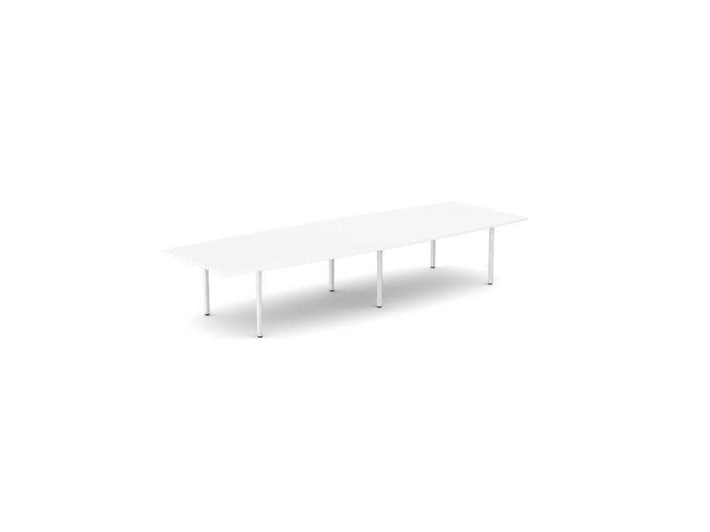 C - Sense Two Piece Curved Meeting Table - SKU: CSE - LEO - MTC40 - 14/WH/WHT, Tops x2: CSE - MTC2014/WH, Beams x4: CSE - B1600/WHT, Middle leg: CSE - LM1200/WHT, End Legs: CSE - LEO1200/WHT