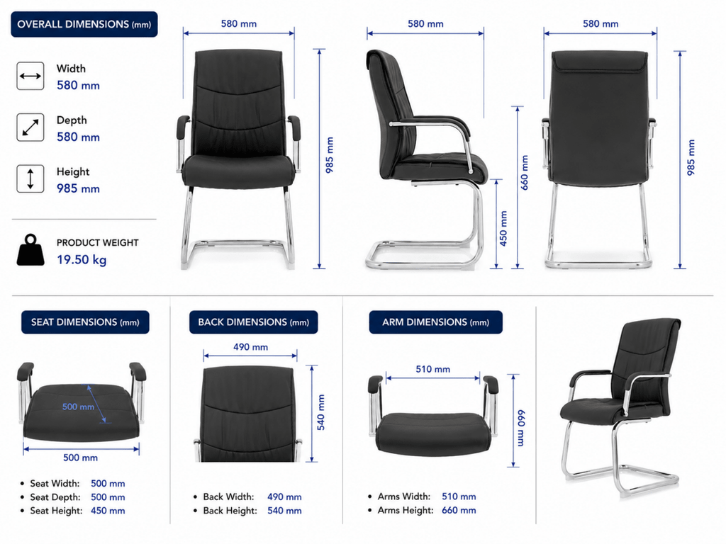 Carter Medium Back Black Feaux Leather Cantilever Visitor Office Chair with ArmsMeeting Conference ChairTHATSMYOFFICE