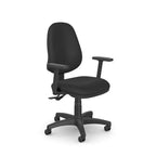A black office task chair with a high back, adjustable armrests, and a five-star wheeled base, shown on a plain white background.