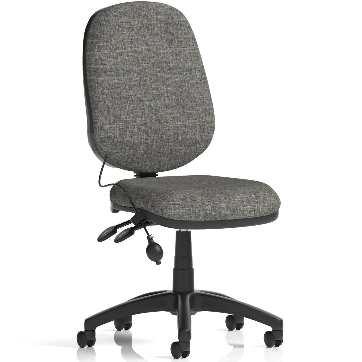 Gray office chair with black base on a white background