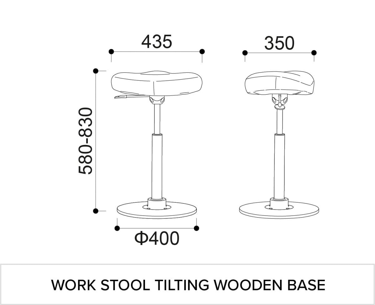 Ergonomic Office Stool, fixed seat, tilting polyurethane base - Choose Colours-Work