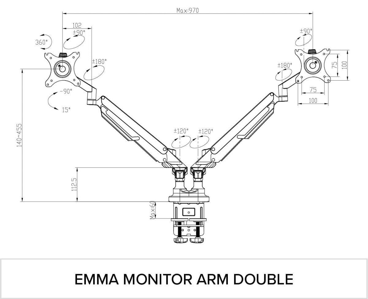 Gas spring double monitor desk arm DLB851D2
