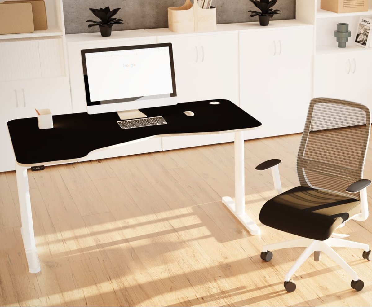 Height Adjustable Desk with Round Legs Sit Stand Desk K Top 160cm RoundE