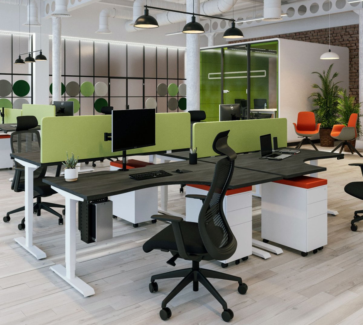corner curved sitstand desks height adjustableThat’s My Office Furniture, 360 Degree View storage, desk, chair