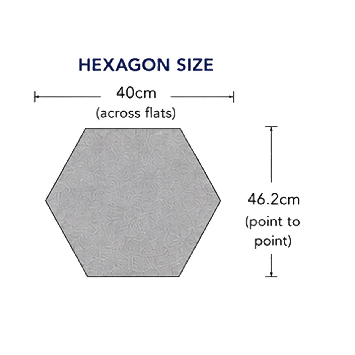 Hexagonal tile with measurements on a white background