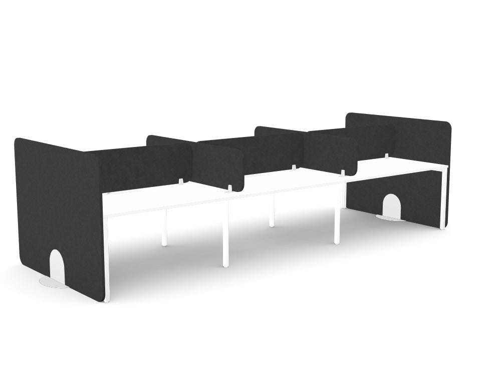 Koala Bench Desk Screens Acoustic Panel - SKU: Side Screens: 2x KBS/PLAIN/16 - 12 + Mid screens: 3X - PET24/ST/14 - 4/GP1 + 2x PET24/ST/16 - 4/GP1, Screen Colour: Charcoal_KP - 26,Metal Base: 2x PET/METAL/FOOT/WHT, Brackets: 6x - PJ24MM - 1/WHT, + 2x - AP - C03WHTTHATSMYOFFICE
