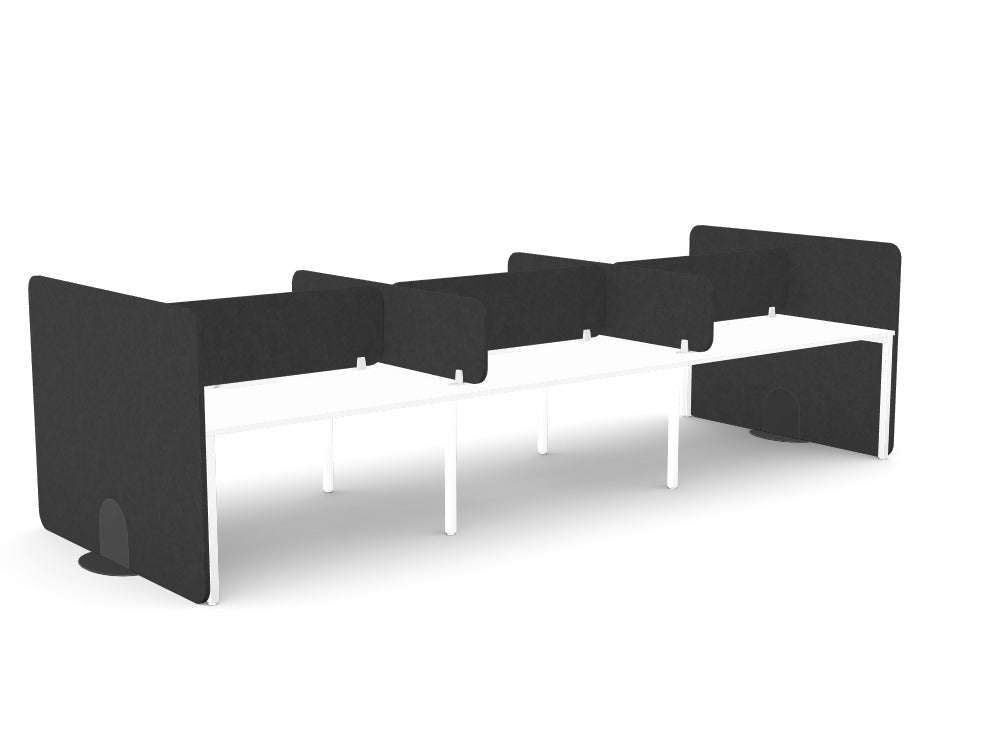 Koala Bench Desk Screens Acoustic Panel - SKU: Side Screens: 2x KBS/PLAIN/16 - 12 + Mid screens: 3X - PET24/ST/14 - 4/GP1 + 2x PET24/ST/16 - 4/GP1, Screen Colour: Charcoal_KP - 26,Metal Base: 2x PET/METAL/FOOT/BLK, Brackets: 6x - PJ24MM - 1/WHT, + 2x - AP - C03WHT
