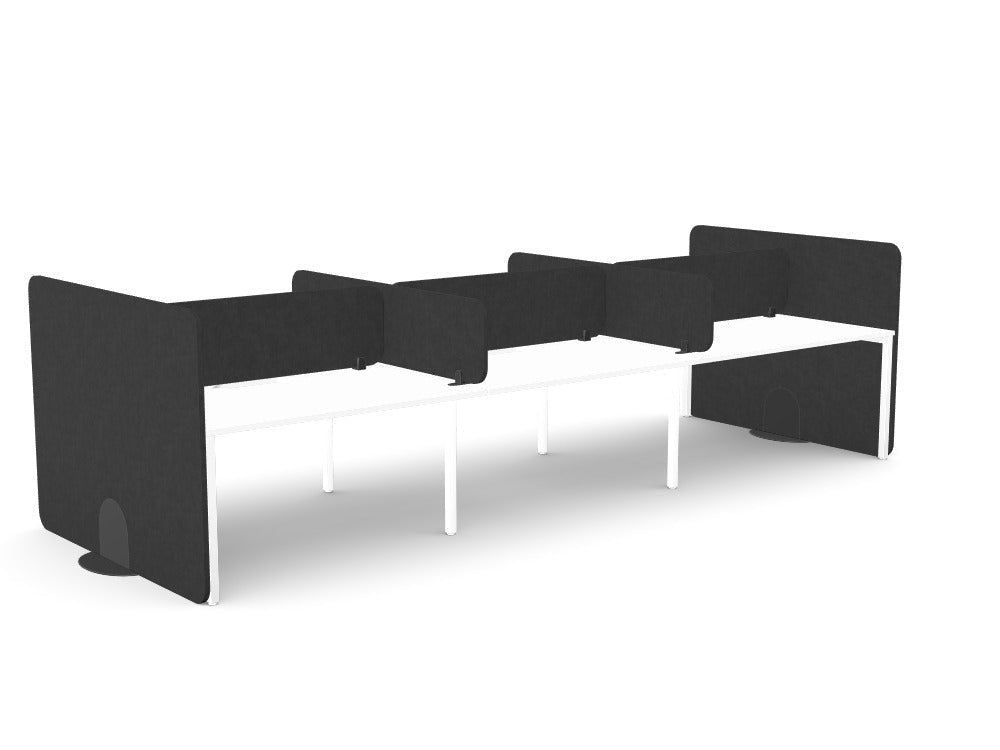 Koala Bench Desk Screens Acoustic Panel - SKU: Side Screens: 2x KBS/PLAIN/16 - 12 + Mid screens: 3X - PET24/ST/14 - 4/GP1 + 2x PET24/ST/16 - 4/GP1, Screen Colour: Charcoal_KP - 26,Metal Base: 2x PET/METAL/FOOT/BLK, Brackets: 6x - PJ24MM - 1/BLK, + 2x - AP - C03BLKTHATSMYOFFICE