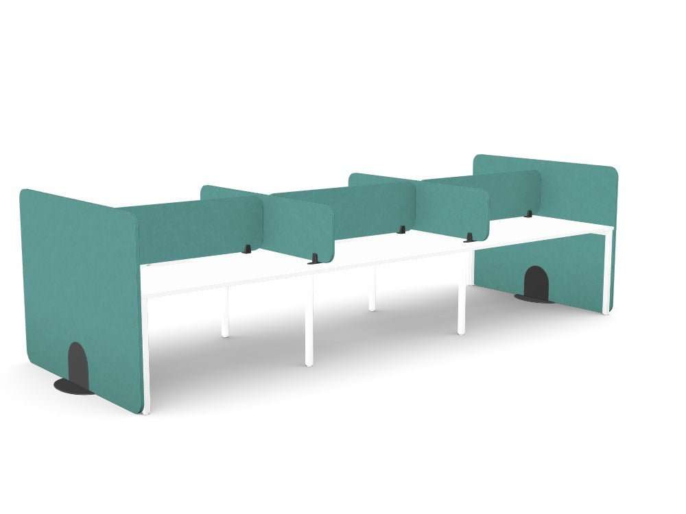 Koala Bench Desk Screens Acoustic Panel - SKU: Side Screens: 2x KBS/PLAIN/16 - 12 + Mid screens: 3X - PET24/ST/14 - 4/GP1 + 2x PET24/ST/16 - 4/GP1, Screen Colour: Turquoise_KP - 40,Metal Base: 2x PET/METAL/FOOT/BLK, Brackets: 6x - PJ24MM - 1/BLK, + 2x - AP - C03BLK