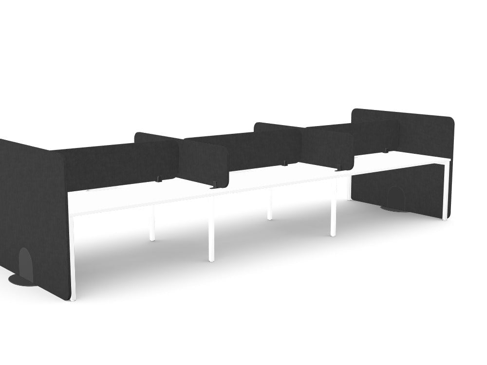 Koala Bench Desk Screens Acoustic Panel - SKU: Side Screens: 2x KBS/PLAIN/16 - 12 + Mid screens: 3X - PET24/ST/16 - 4/GP1 + 2x PET24/ST/16 - 4/GP1, Screen Colour: Charcoal_KP - 26,Metal Base: 2x PET/METAL/FOOT/BLK, Brackets: 6x - PJ24MM - 1/BLK, + 2x - AP - C03BLKTHATSMYOFFICE