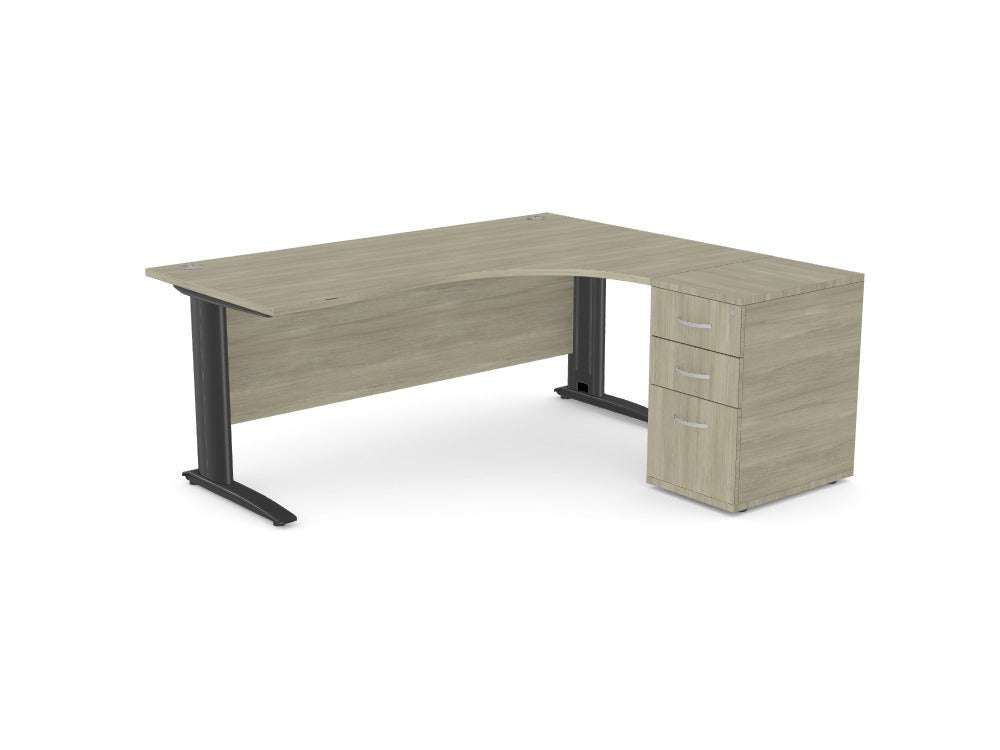 Komo Crescent Office Desk with Pedestal - SKU: Product Code: K - RD1812R/DHP/AO/BLK , Top: AK - TMPN1812R/AO Leg: K - L635/BLK Pedestal: KIT - DHP3C/6/AOTHATSMYOFFICE