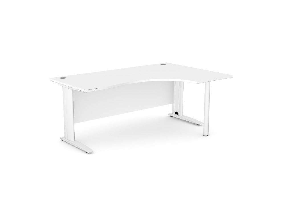 Komo Crescent Office Desk With Pole Leg - SKU: Product Code: K - RD1812R/WH/WHT , Top: AK - TMPN1812R/WH , Legs: K - L635/WHT , KIT - PLEG80/WHT