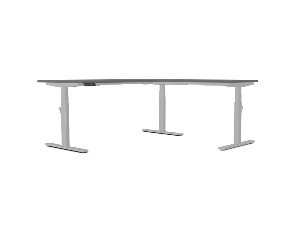 L Shape Left Hand Corner Desk 180cm W 80cm D Black Graphite Top Silver Legs SKU: Frame: LP/S3S8050/SLV + LEAP/L - EXT/SLV + Tops: E - 25 - TP1880/GR + S - T1060/GR (Copy)THATSMYOFFICE