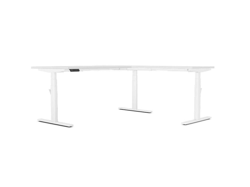 Leap Single Desk L - shape Height Adjustable Desk 80 x 180 and 70 x 100 Return - SKU: Frame: LP/S3S8050/WHT + LEAP/L - EXT/WHT + Tops: E - 25 - T1880/GY + S - T1060/GY
