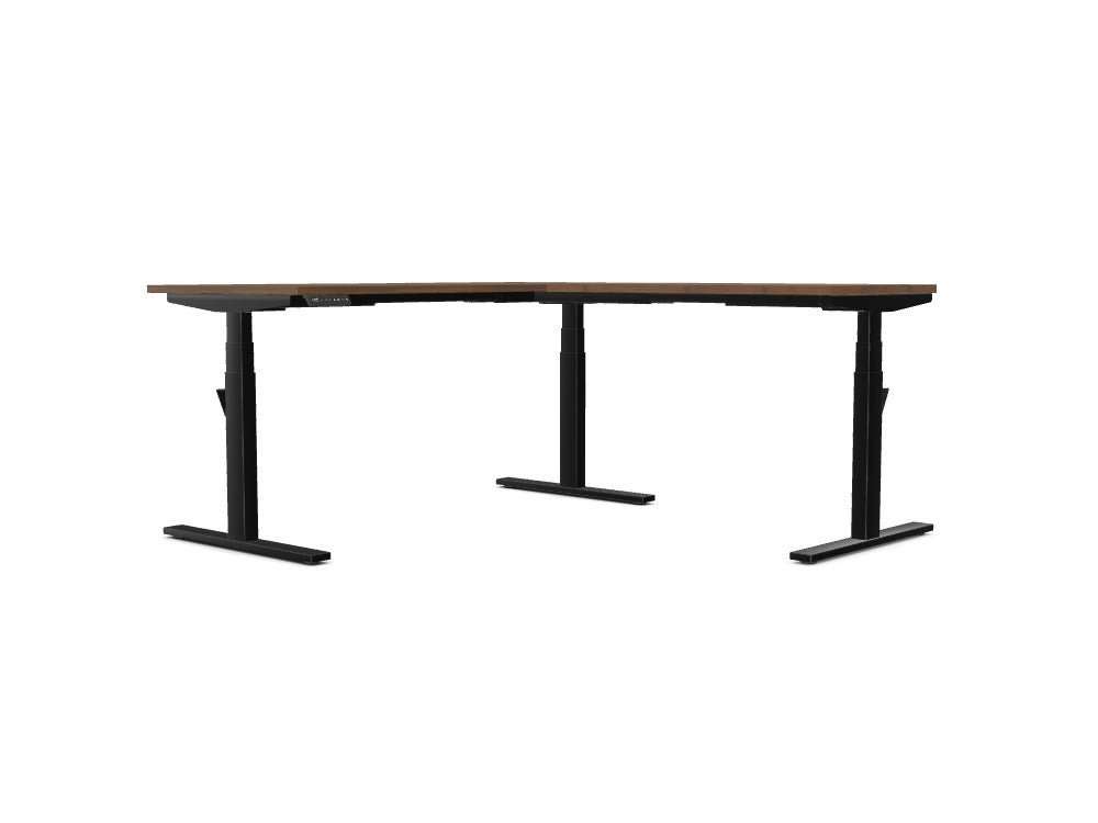 Leap Single Desk L - shape Standing Height Adjustable Desk - SKU: Frame: LP/S3S8050/BLK + LEAP/L - EXT/BLK + Tops: E - 25 - DPS1670/AW + S - T1060/AW