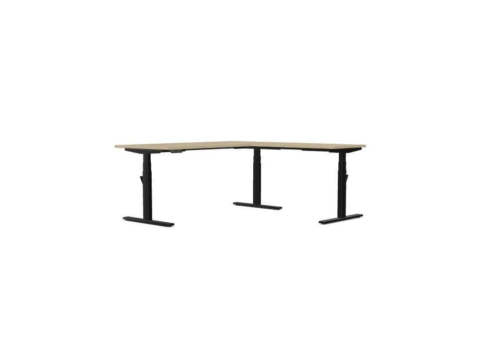 Leap Single Desk L - shape Standing Height Adjustable Desk - SKU: Frame: LP/S3S8050/BLK + LEAP/L - EXT/BLK + Tops: E - 25 - T1880/UO + S - T1060/UO