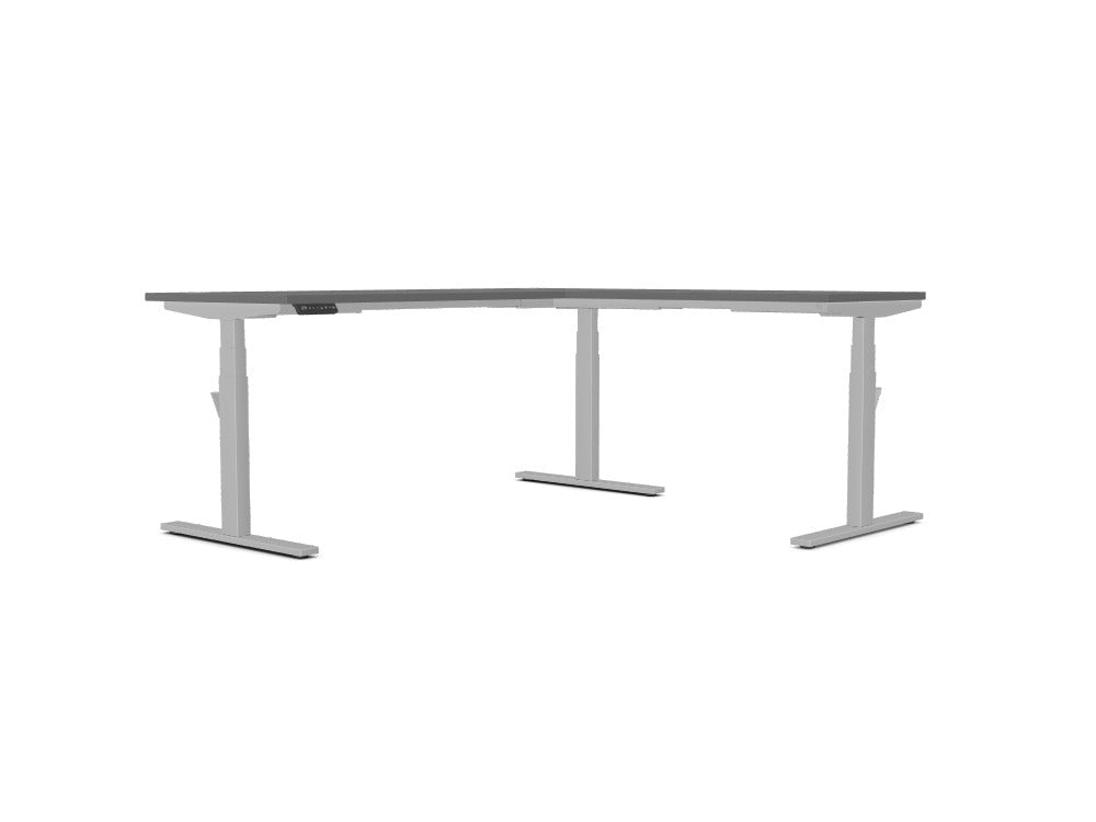 Leap Single Desk L - shape Standing Height Adjustable Desk - SKU: Frame: LP/S3S8050/SLV + LEAP/L - EXT/SLV + Tops: E - 25 - TP1870/GR + S - T1060/GRTHATSMYOFFICE