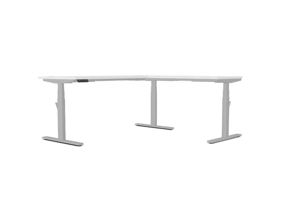 Leap Single Desk L - shape White Top SIlver Legs Height Adjustable Desk - SKU: Frame: LP/S3S8050/SLV + LEAP/L - EXT/SLV + Tops: E - 25 - TP1870/WH + S - T1060/GY
