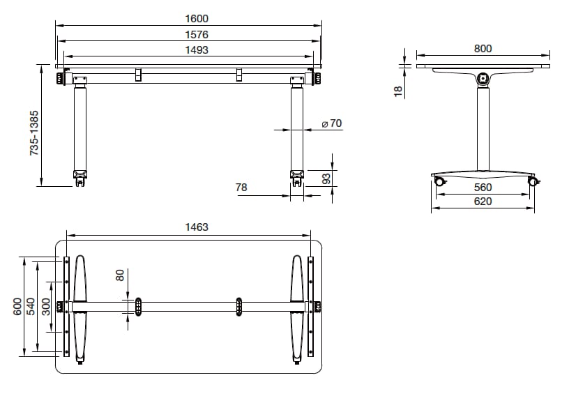 Levanta Flip Me Height Adjustable Desk and Writing Board 80cm x 160cm White