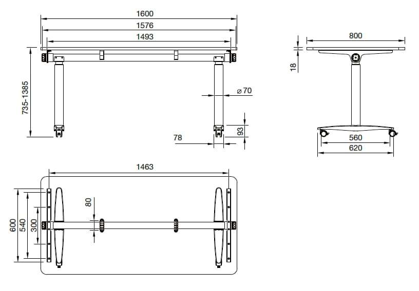 Levanta Flip Me Height Adjustable Desk and Writing Board 80cm x 160cm White