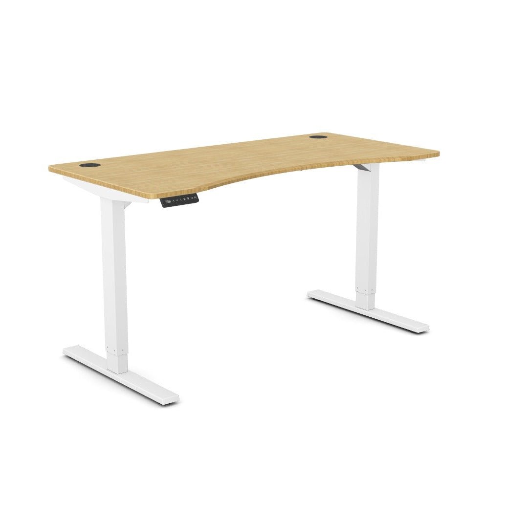 140cm Levanta Zoom Height Adjustable Desk Environmental Scallop Bamboo Top White Legs Offer