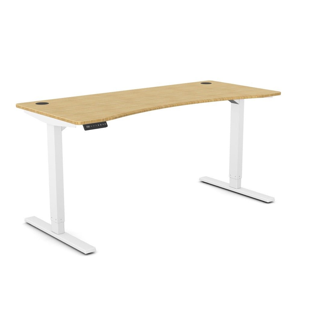 160cm Levanta Zoom Height Adjustable Desk Environmental Scallop Bamboo Top White Legs Offer