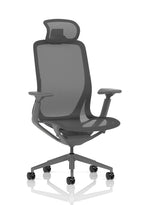 Gray office chair with mesh back on a white background