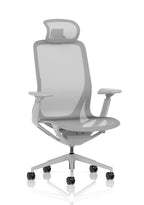 Gray office chair with mesh back on a white background