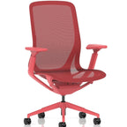 Red office chair with mesh back on a white background