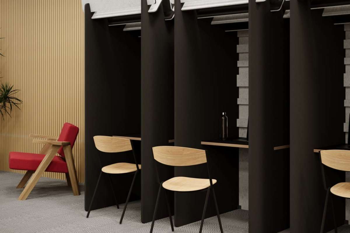 Stylish office phone booth with sound-absorbing panels