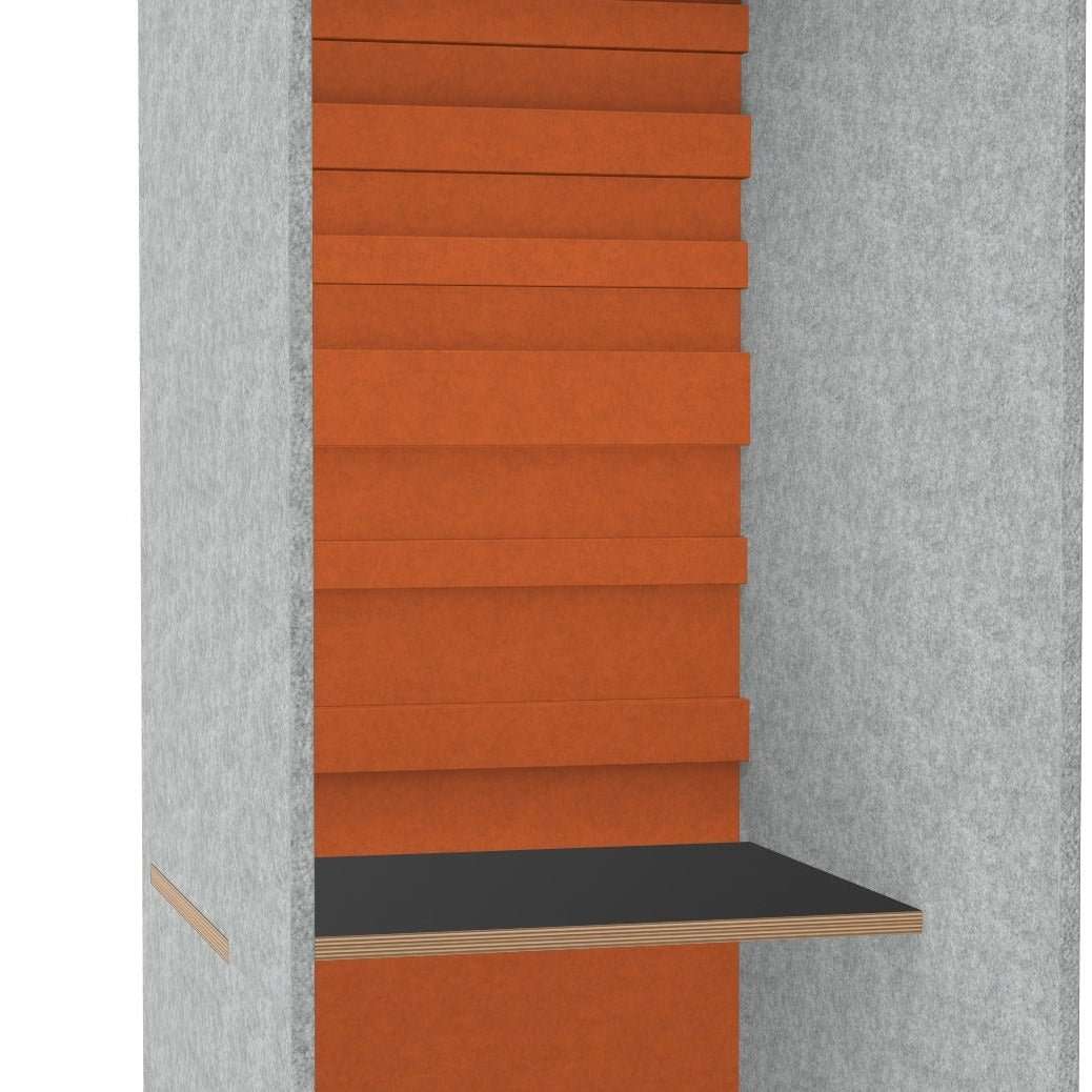Close-up of orange acoustic panel for office call booth