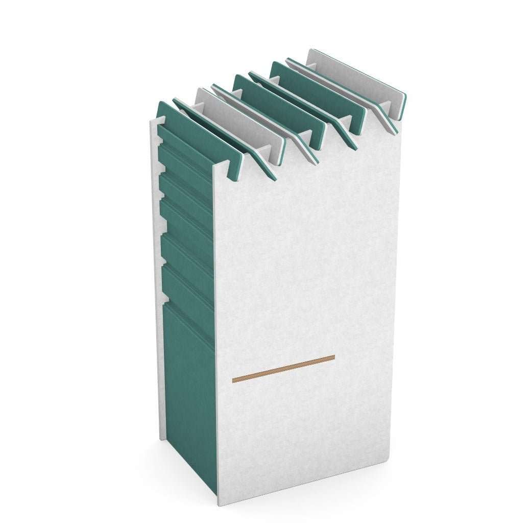 Stacked colorful wall-mounted hooks for office organization