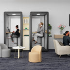 Modern office space with private booths and people working. Phone Booth for Office Affordable Acoustic  POD TMOMDP114