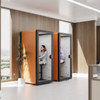 Modern office space with privacy pods and a reception area. Phone Booth for Office Affordable Acoustic  POD TMOMDP114