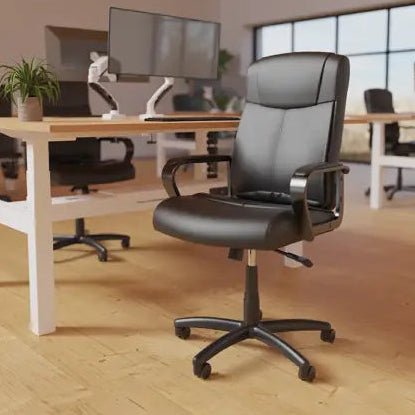 Plaza High Back Executive Office Chair  Black Leather with Arms