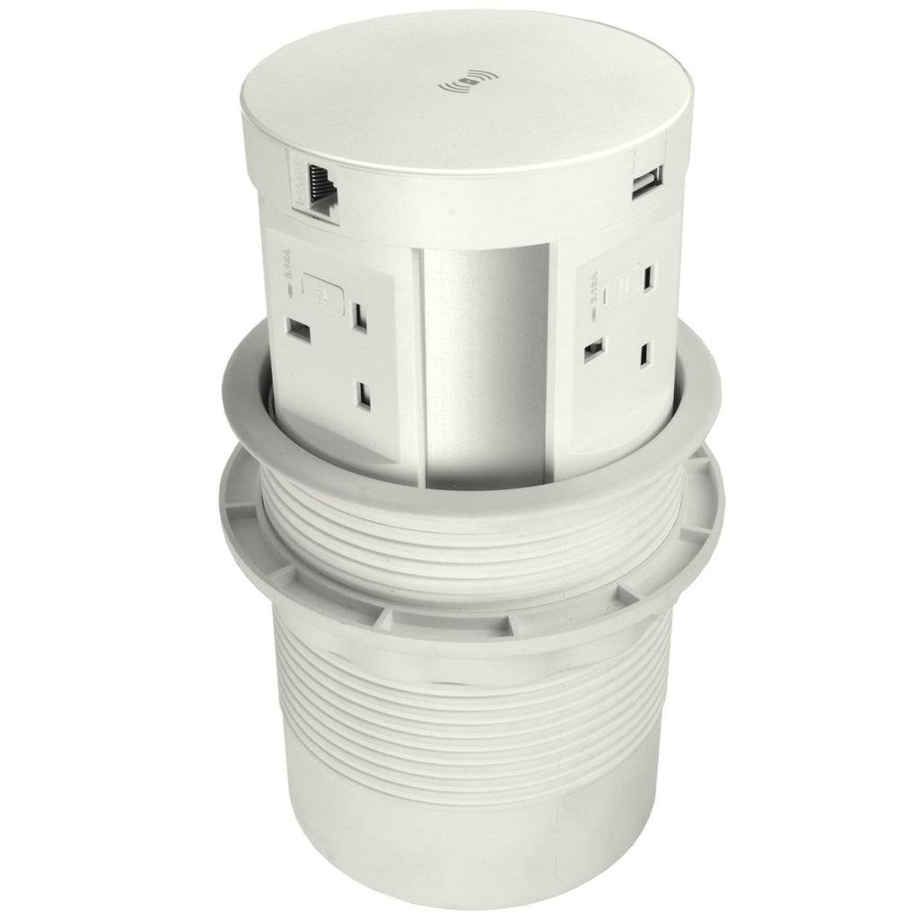 Round Pop Up charging points 4 x 3pin plug, 2 USB 1 x hdmiDesk Power Module