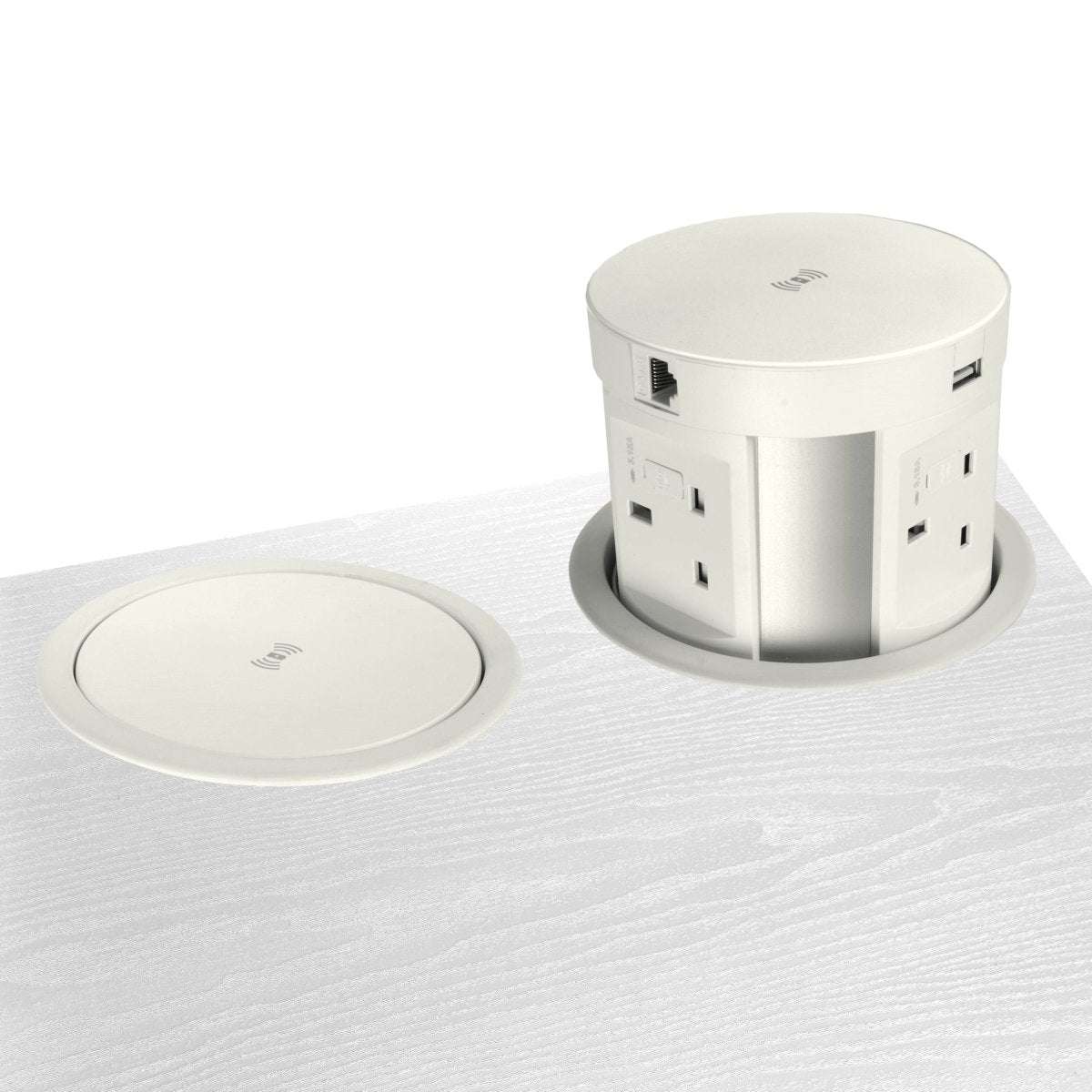 Round Pop Up charging points 4 x 3pin plug, 2 USB 1 x hdmi