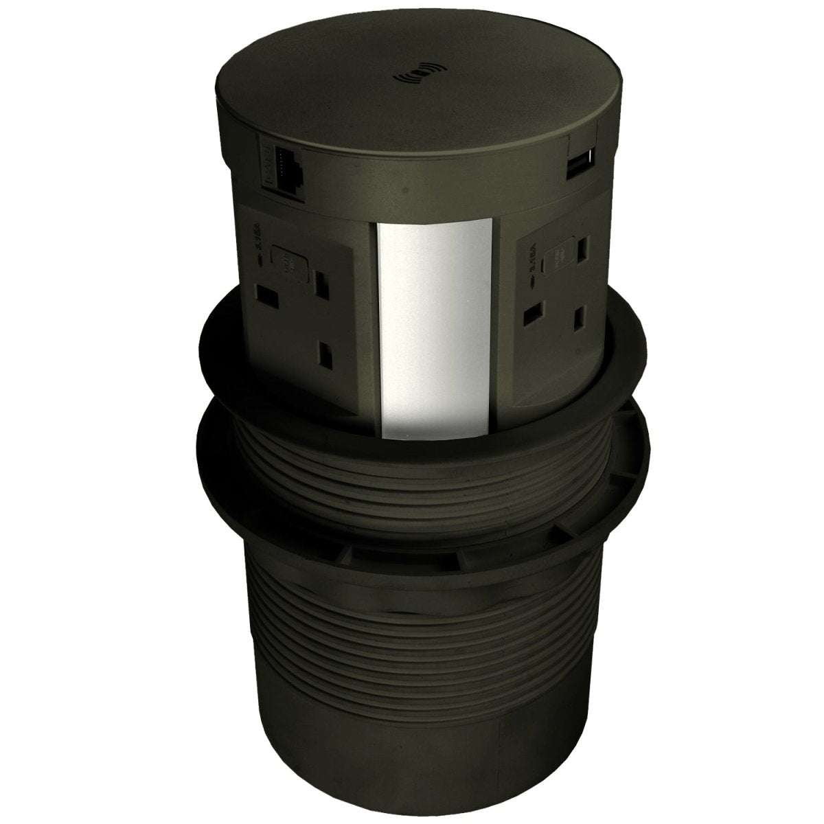 Round Pop Up charging points 4 x 3pin plug, 2 USB 1 x hdmiDesk Power Module