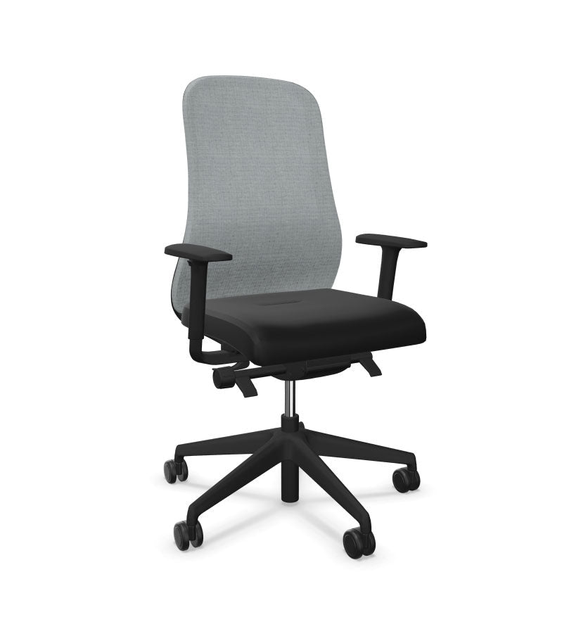 Gray office chair with black base on a white background