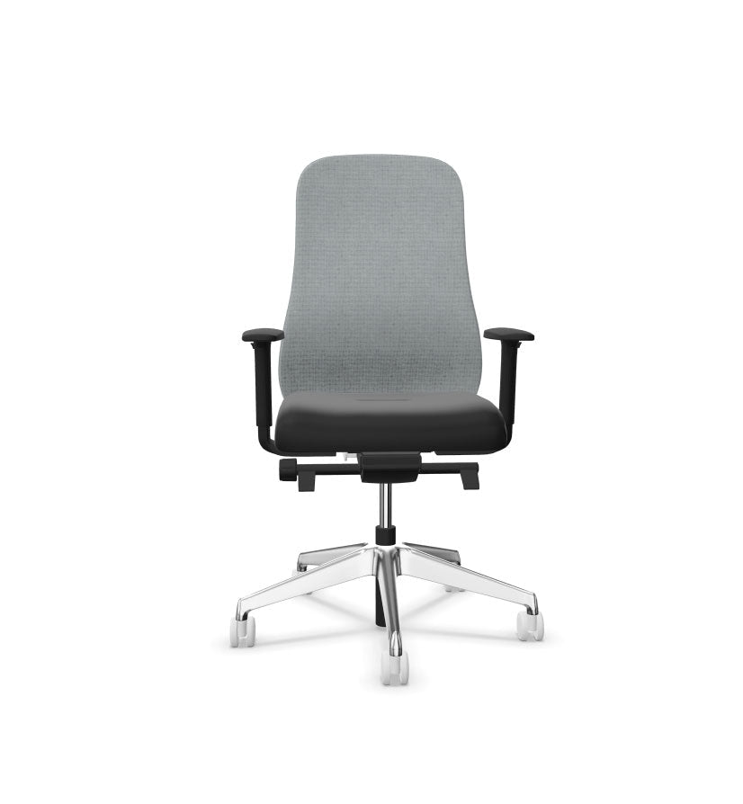 Gray office chair with a black base on a white background