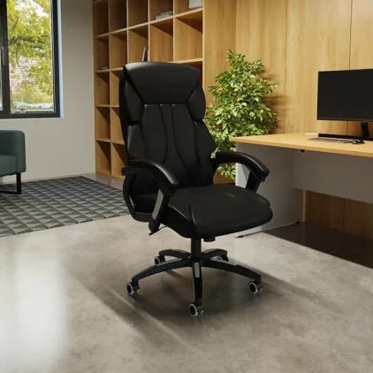 Stratford High Back Executive Leather Office Chair  Black with Arms