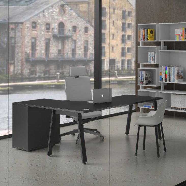 Switch Crescent Office|Home Desk LH|RH with Pedestal S-CRSC-LEA-TP16-18